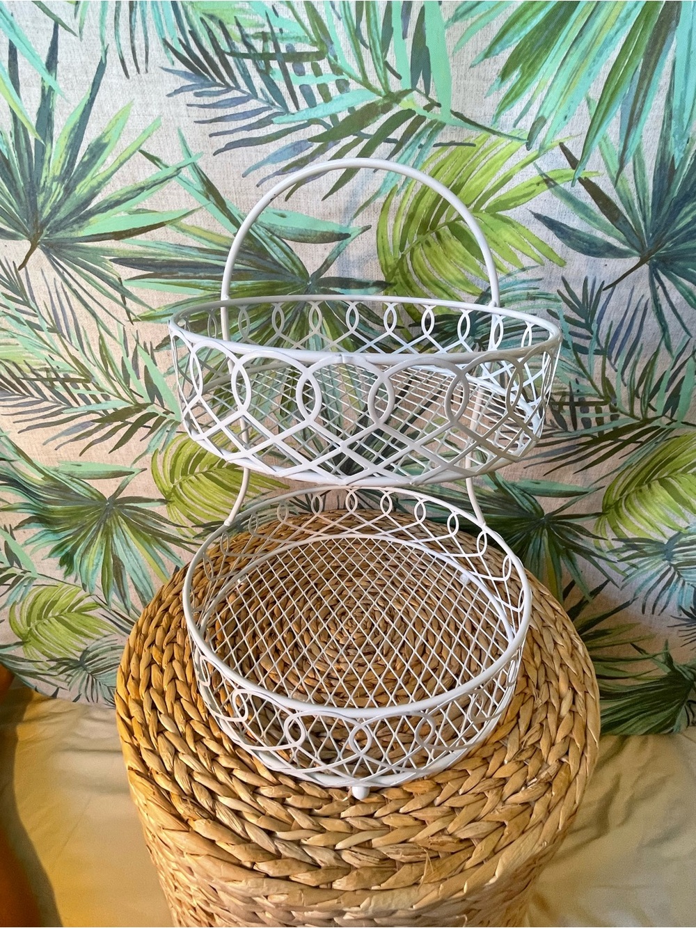 White Two-Tier Wire Serving Basket